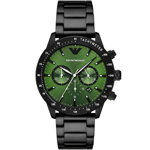 Emporio Armani AR11472 Mario Men's Watch Green Sunray Dial Black Stainless Steel