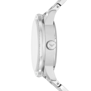 Side view and stainless steel deployment clasp with Armani logo for the AR60052 watch