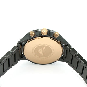 Back case of Emporio Armani AR70002 with engraved eagle logo and serial number