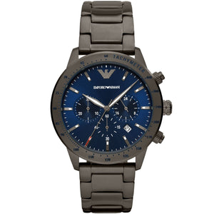 Emporio Armani AR80045 Mario Men's Watch Blue Dial Gunmetal Heavy Stainless Steel