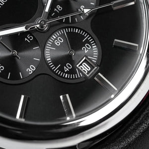 Close-up shot of Emporio Armani AR0431 square black dial with silver indices