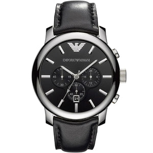 Emporio Armani AR0431 Maximus Men's Watch Large Square Case Black Leather Strap