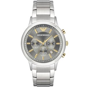 Emporio Armani Renato AR11047 men's watch silver steel with grey dial and gold accents