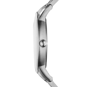 Side profile of Emporio Armani AR11189 showing ultra-slim 8mm silver case