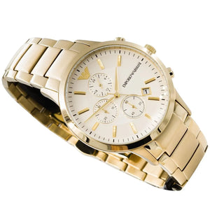 Angled shot of AR11332 showing the depth of the off-white dial and gold hands