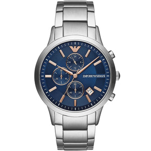 Emporio Armani Renato AR11458 men's watch silver steel with blue dial and rose gold accents