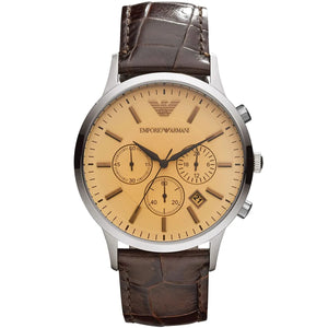 Emporio Armani AR2433 Renato Men's Watch Cream Dial Brown Croc-Embossed Leather Strap