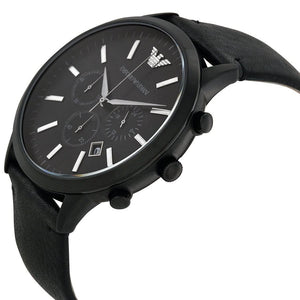 Angled front view of Emporio Armani AR2461 showing black dial depth and crystal