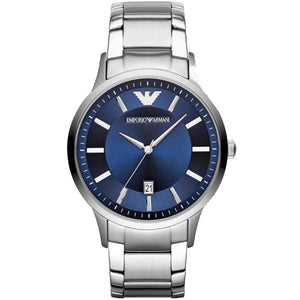 Emporio Armani Renato AR2477 men's watch silver stainless steel with two-tone navy blue dial