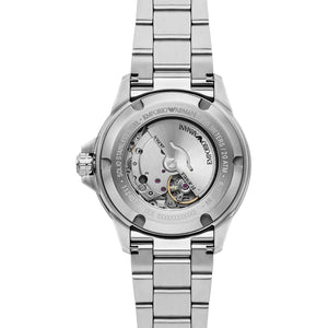 Exhibition case back of Armani AR60079 showing the mechanical automatic movement engine