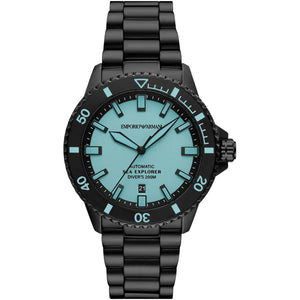 Emporio Armani Sea Explorer AR60084 automatic men's watch with Tiffany blue dial and all-black bracelet