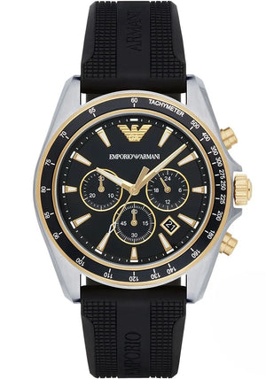 Emporio Armani Sigma AR80003 men's chronograph watch with black dial and branded rubber strap