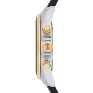 Side view of the Emporio Armani Sigma showing the luxury gold-tone crown and chronograph pushers