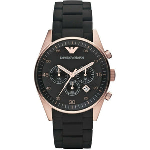 Emporio Armani AR5905 Sportivo Men's Watch Rose Gold Case Black Rubberized Bracelet