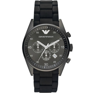 Emporio Armani AR5889 Tazio Men's Watch Grey Dial Black Rubberized Bracelet