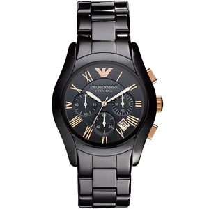 Emporio Armani Valente AR1410 men's watch black ceramic with rose gold roman numerals