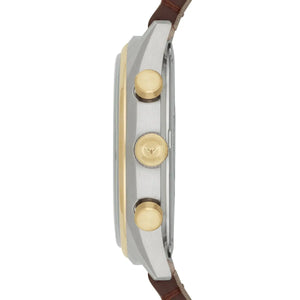 Side view of Emporio Armani AR11033 showing polished two-tone case and pushers