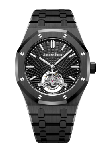Audemars Piguet Royal Oak 26522CE.OO.1225CE.01 men's tourbillon watch, black dial, black ceramic bracelet – full front view