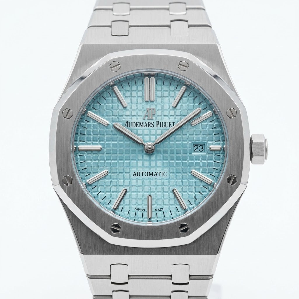 Audemars Piguet Royal Oak men's automatic watch, 44mm case, tiffany blue dial, silver stainless steel strap – view 2