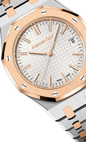 Audemars Piguet Royal Oak women's automatic watch, silver dial, two-tone stainless steel bracelet – dial close-up