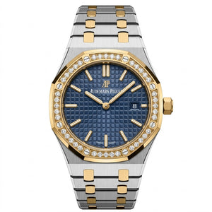 Audemars Piguet Royal Oak women's quartz watch, 33mm case, blue dial, diamond bezel, two-tone gold steel strap – view 4