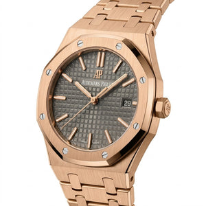 Audemars Piguet Royal Oak women's quartz watch, 33mm case, grey dial, rose gold strap – view 3