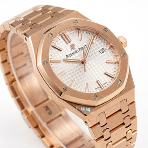 Audemars Piguet Royal Oak women's quartz watch, 33mm case, silver dial, rose gold strap – view 4