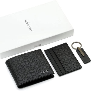 Calvin Klein 3-Piece Gift Set with Black Monogram Wallet Cardholder and Keyfob