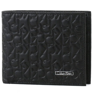 Front view of Calvin Klein Black Monogram Bifold Wallet with Metal Plate