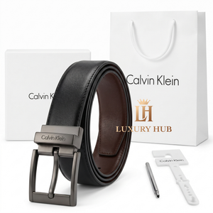 Calvin Klein men's mirror original reversible belt set with luxury white gift box and shopping bag