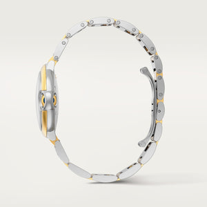 Cartier Ballon Bleu de Cartier women's quartz watch, 33mm case, silver dial, two-tone stainless steel bracelet – side profile view