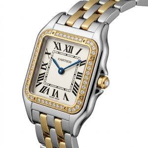 Cartier Panthère de Cartier women's quartz watch, medium model case, silver dial, stone-set bezel, two-tone gold-tone stainless steel bracelet – view 5