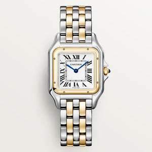 Cartier Panthère de Cartier women's quartz watch, medium model case, silver dial, two-tone gold-tone stainless steel bracelet – front view