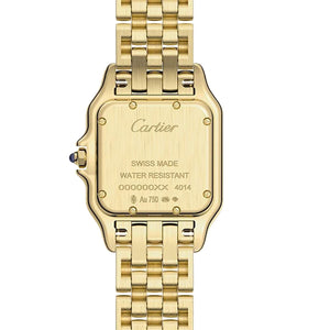 Cartier Panthère de Cartier women's quartz watch, small model case, silver dial, gold-tone bracelet – caseback view