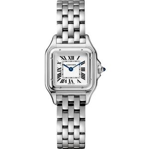 Cartier Panthère de Cartier women's quartz watch, small model case, silver dial, stainless steel bracelet – front view