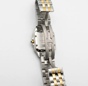 Cartier Panthère de Cartier women's quartz watch, burgundy sunray dial, two-tone stainless steel bracelet – side clasp view