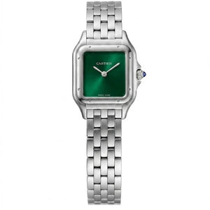 Cartier Panthère de Cartier women's quartz watch, green dial, silver stainless steel bracelet – front view