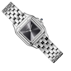 Cartier Panthère de Cartier women's quartz watch, grey dial, silver stainless steel bracelet – angle view