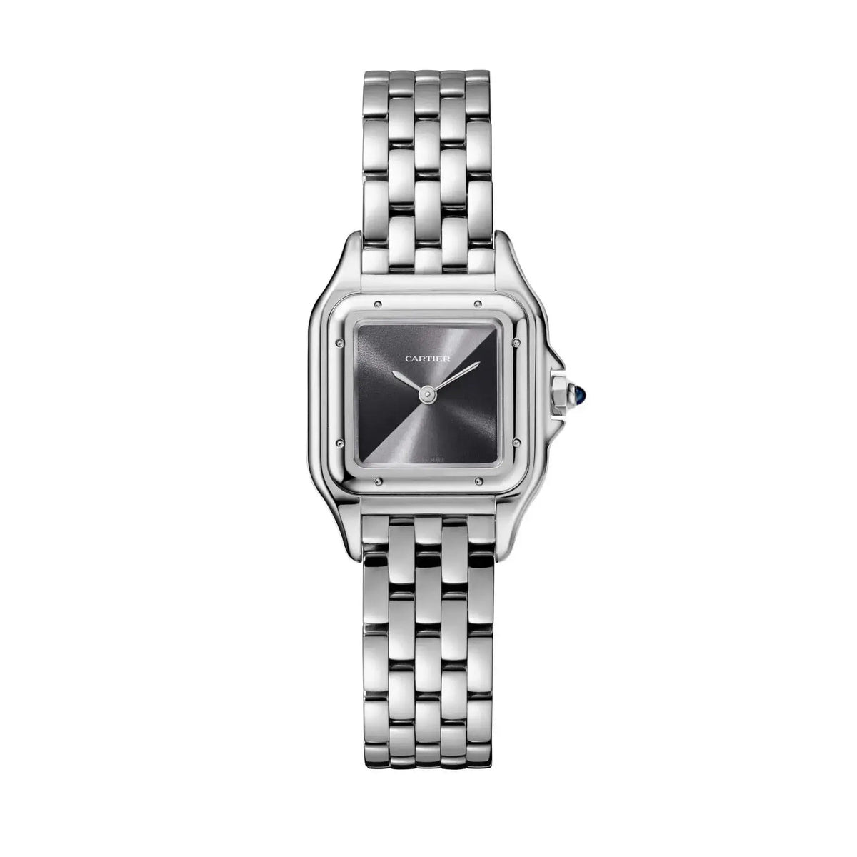 Cartier Panthère de Cartier women's quartz watch, grey dial, silver stainless steel bracelet – full front view