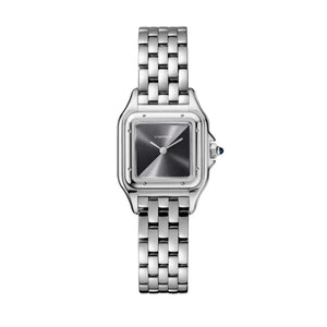 Cartier Panthère de Cartier women's quartz watch, grey dial, silver stainless steel bracelet – full front view
