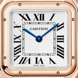 Cartier Panthère de Cartier women's quartz watch, medium model case, silver dial, rose gold-tone bracelet – dial close-up