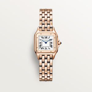 Cartier Panthère de Cartier women's quartz watch, medium model case, silver dial, rose gold-tone bracelet – full front view