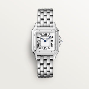 Cartier Panthère de Cartier women's quartz watch, medium model case, silver dial, silver stainless steel bracelet – front view