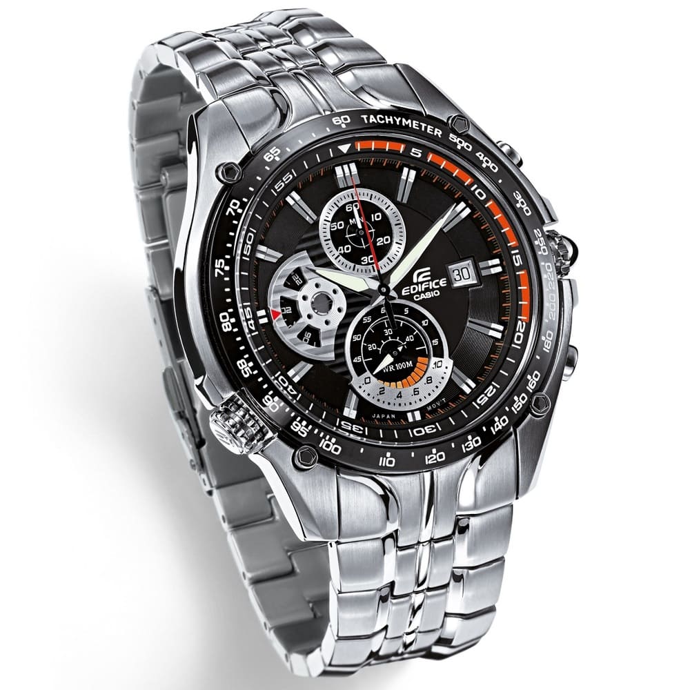 Casio Edifice EF-543D-1AV men's chronograph watch, black dial, silver-tone stainless steel bracelet – detail view 1