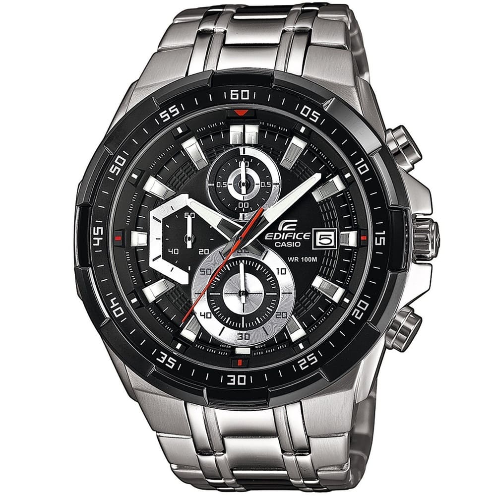 Casio Edifice EFR-539D-1AV men's chronograph watch, black dial, silver-tone stainless steel bracelet – detail view 1