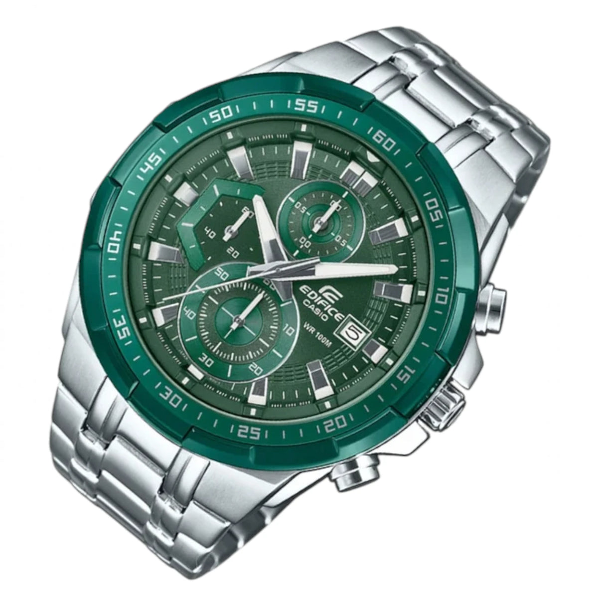 Casio Edifice EFR-539DE-3A men's chronograph watch, green dial, silver-tone stainless steel bracelet – detail view 1
