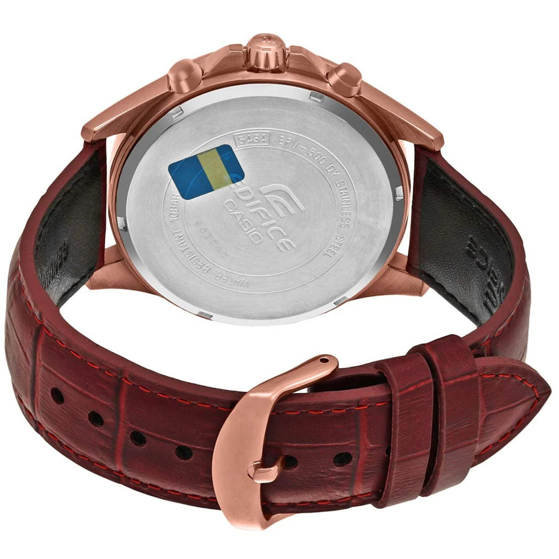 Casio Edifice EFV-500GL-2AV men's chronograph watch, blue dial, genuine brown leather strap – detail view 1