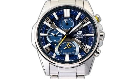 Casio Edifice EQB-1200D-2A men's chronograph watch, blue dial, silver-tone stainless steel bracelet – detail view 1