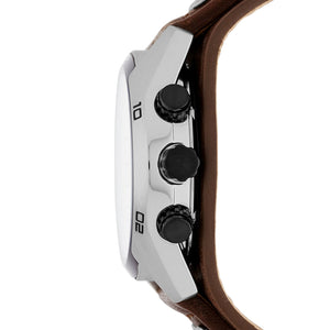 Side view photo of Fossil CH2890 showing case thickness and leather strap connection