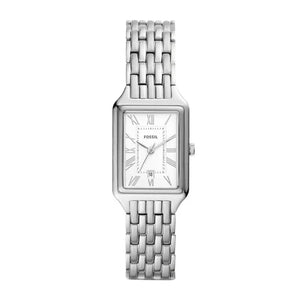 Authentic real-life photo of Fossil Raquel ES5221 showing actual silver finish and white dial